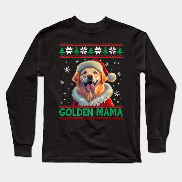 Golden Mama Golden Retriever Mom Santa Hat Ugly Christmas Long Sleeve T-Shirt by Mitsue Kersting